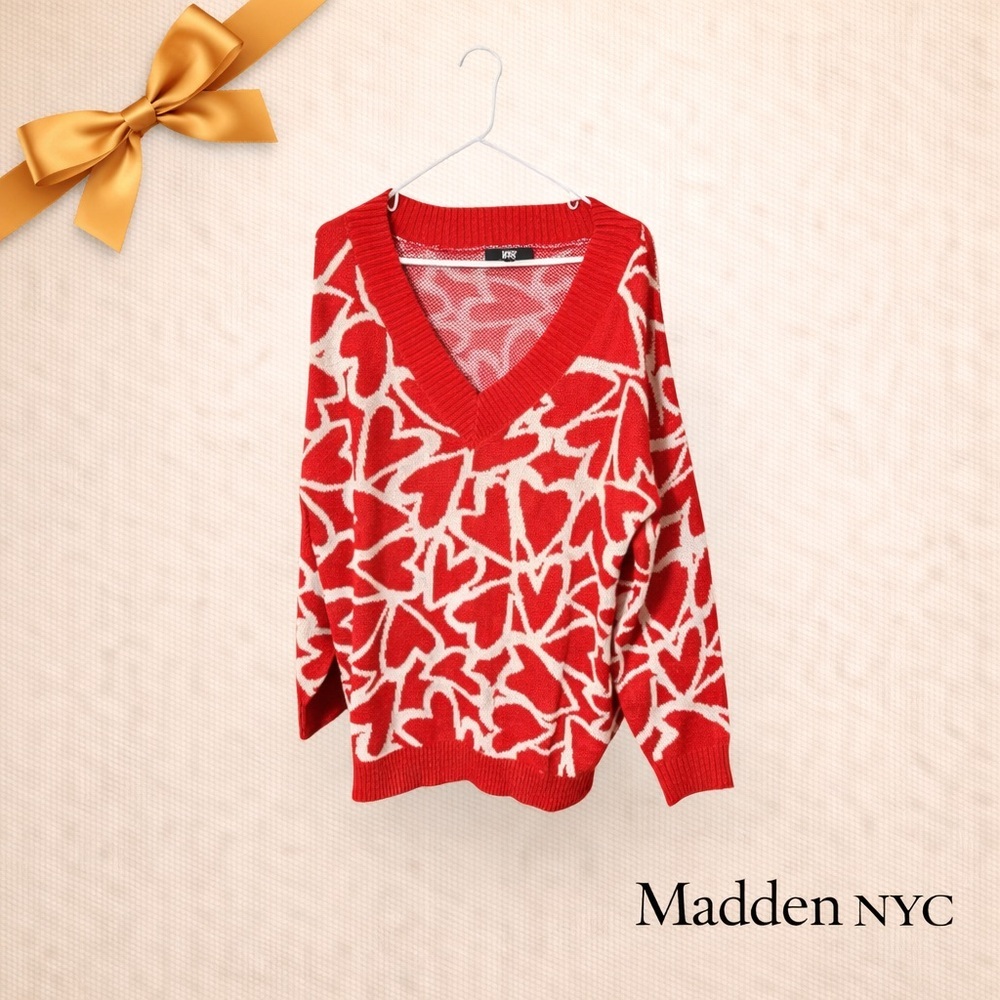 Madden NYC Red & White Heart Sweater L